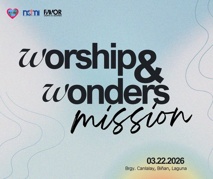Worship & Wonders Mission poster, March 22, 2026, Brgy. Canlalay, Biñan, Laguna