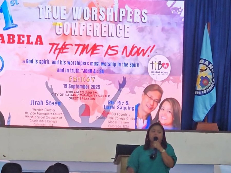 Pastor Hazel speaking at the 1st Isabela True Worshipers Conference, City of Ilagan Community Center, September 19, 2025